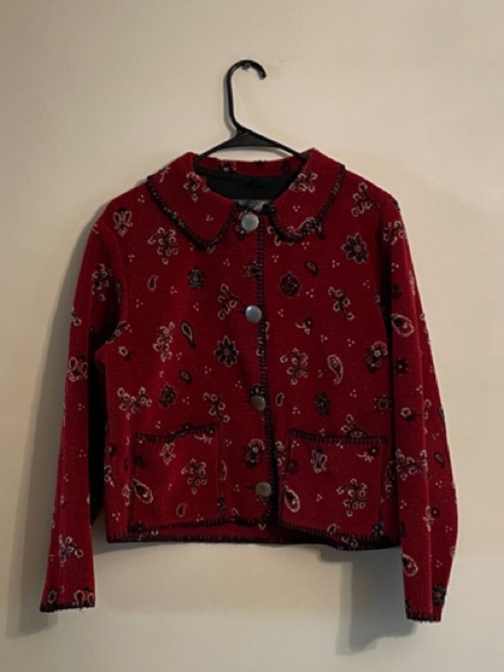 Vintage Tsunami Fleece Jacket Red Paisley Print Western Boho Made in Canada